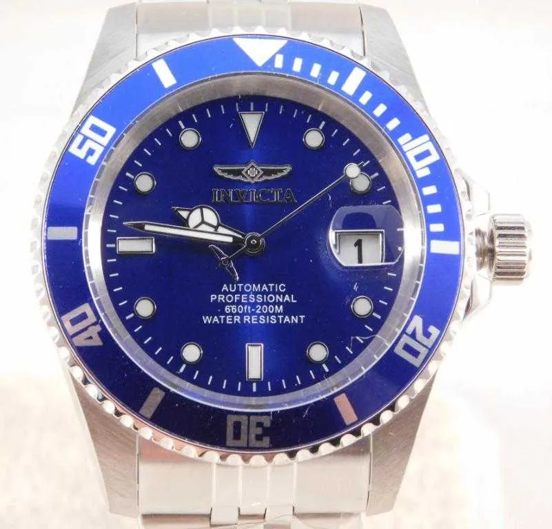 Invicta Pro Diver Blue Dial Automatic Date Stainless Steel Mens Watch....42mm