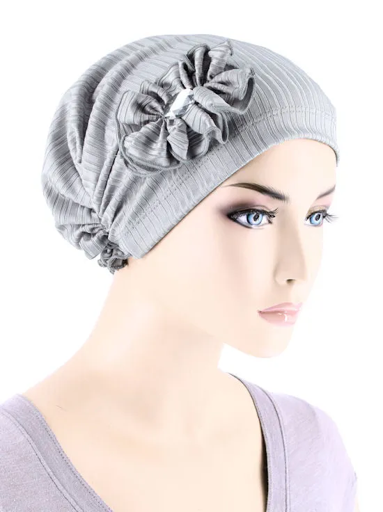 JOSIE-RIBBEDSILVERGRAY#Josie Turban Ribbed Silver Gray