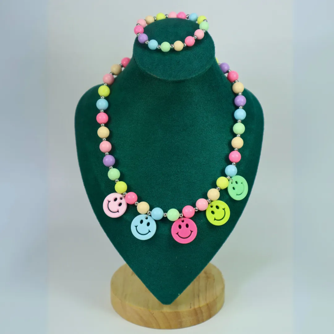 Kamule Summer Theme Smile Necklace and Bracelet Set - Multicolour