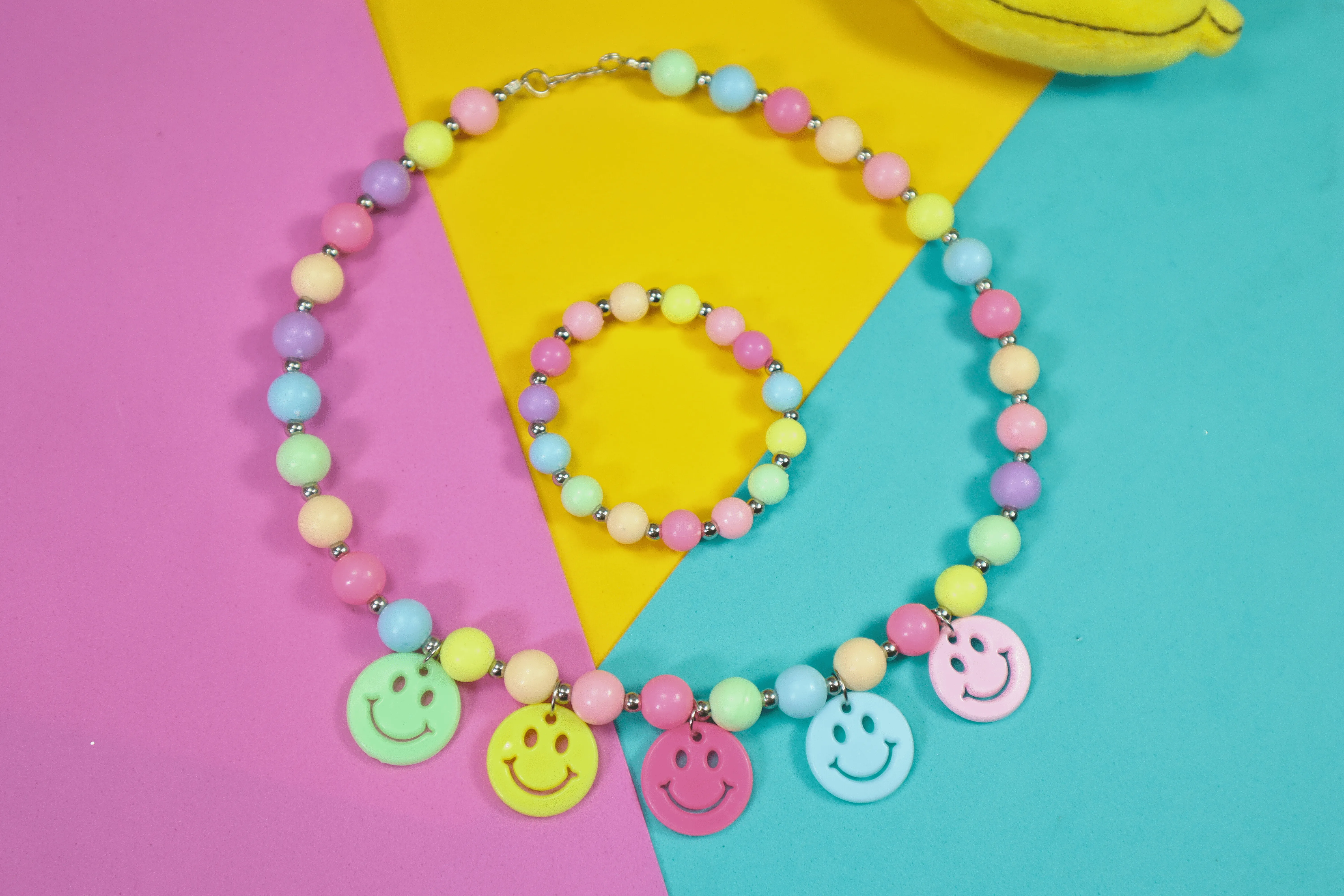 Kamule Summer Theme Smile Necklace and Bracelet Set - Multicolour