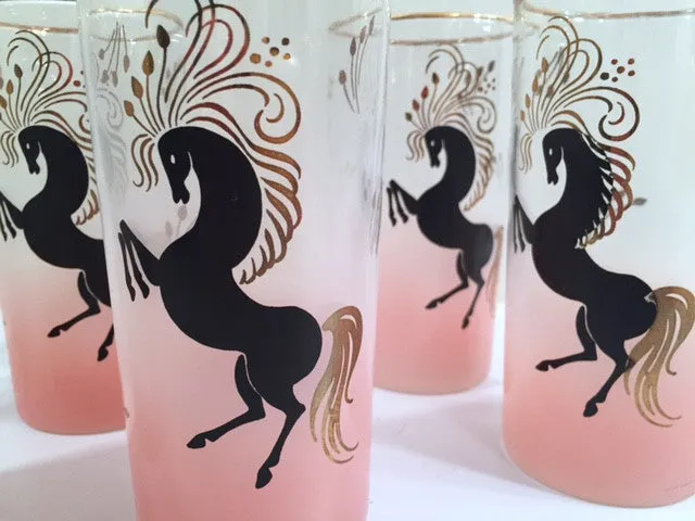 Libbey Mid-Century Art Deco Prancing Horse Highball Glasses (Set of 6)