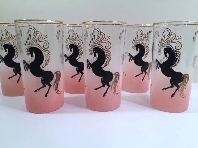 Libbey Mid-Century Art Deco Prancing Horse Highball Glasses (Set of 6)