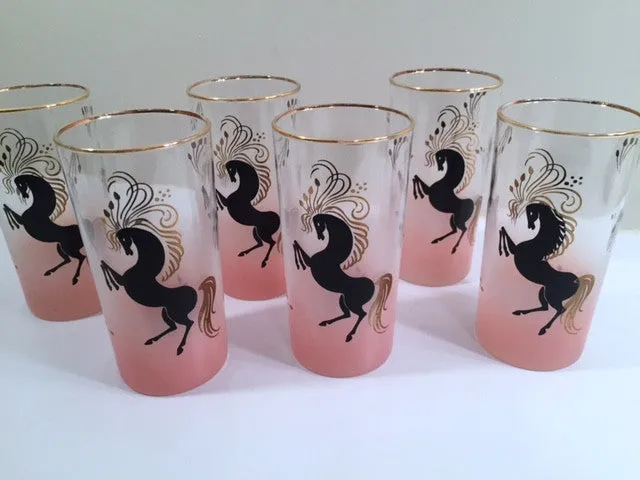 Libbey Mid-Century Art Deco Prancing Horse Highball Glasses (Set of 6)