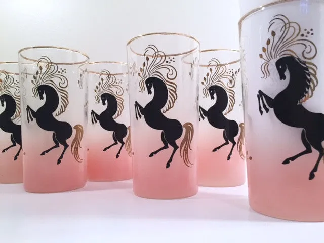 Libbey Mid-Century Art Deco Prancing Horse Highball Glasses (Set of 6)