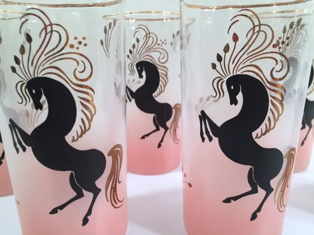 Libbey Mid-Century Art Deco Prancing Horse Highball Glasses (Set of 6)