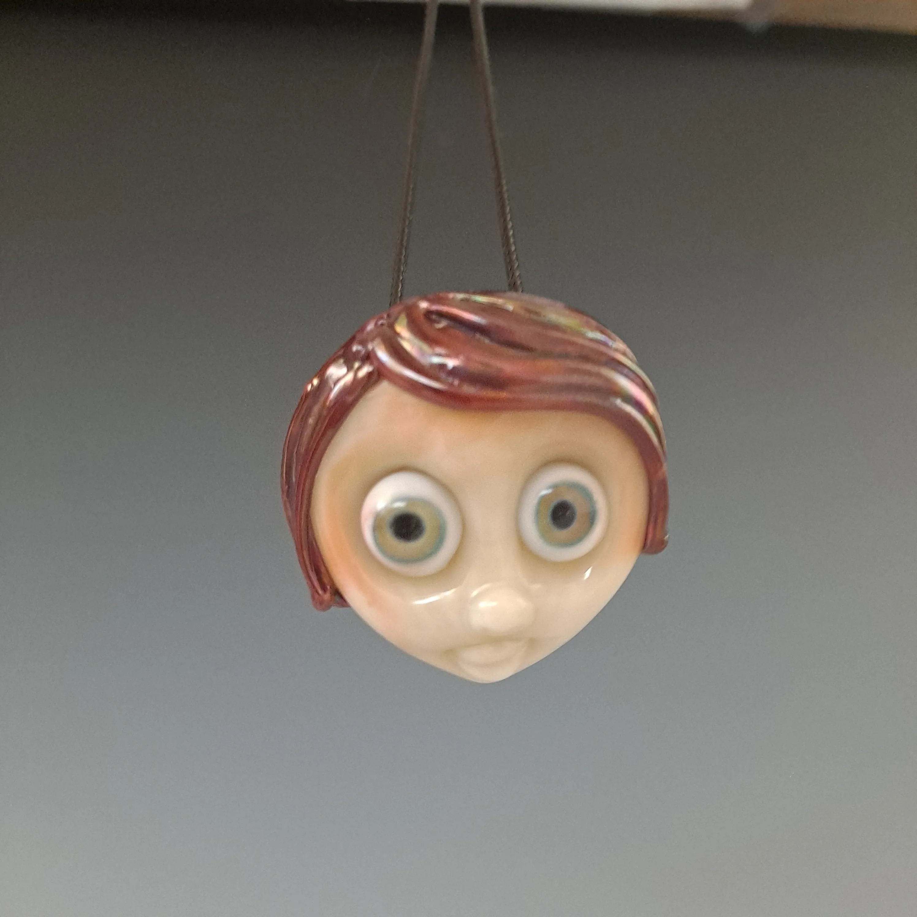 Limited Edition Big Eyed Girl Blown Glass Face Pendant 0206 - Handcrafted Necklace