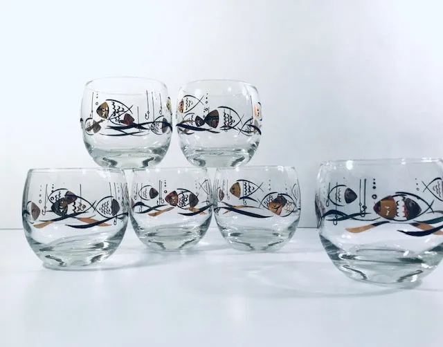 Mid-Century Here Fishy Fishy Roly Poly Glasses (Set of 6)