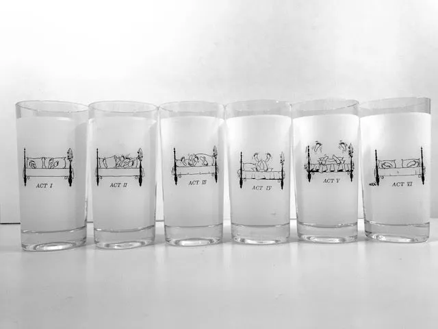 Elegant Mid-Century Risqué Glassware Set of 6 – Vintage-Inspired Bedroom Glasses