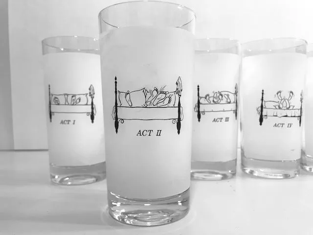 Elegant Mid-Century Risqué Glassware Set of 6 – Vintage-Inspired Bedroom Glasses