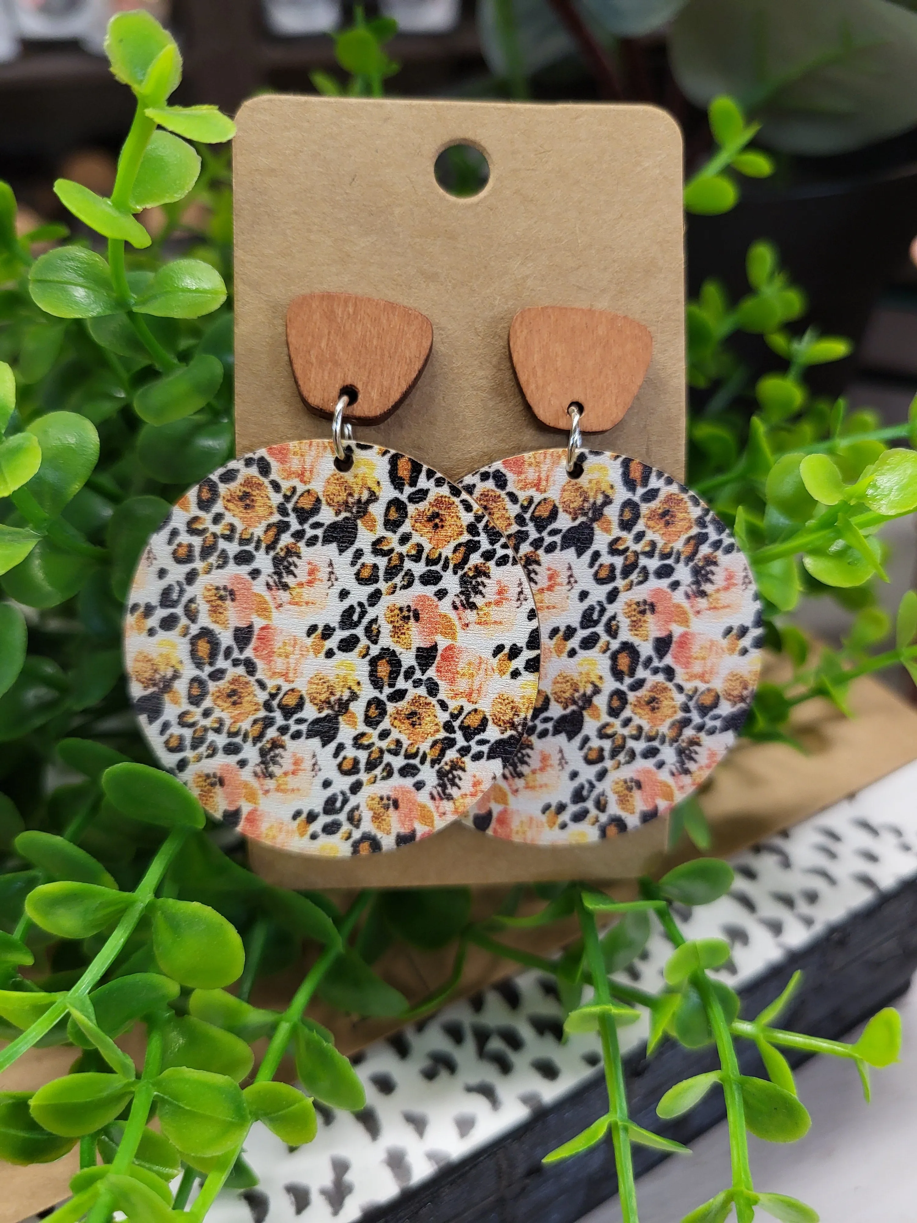 Multi Color Floral Wooden Earrings