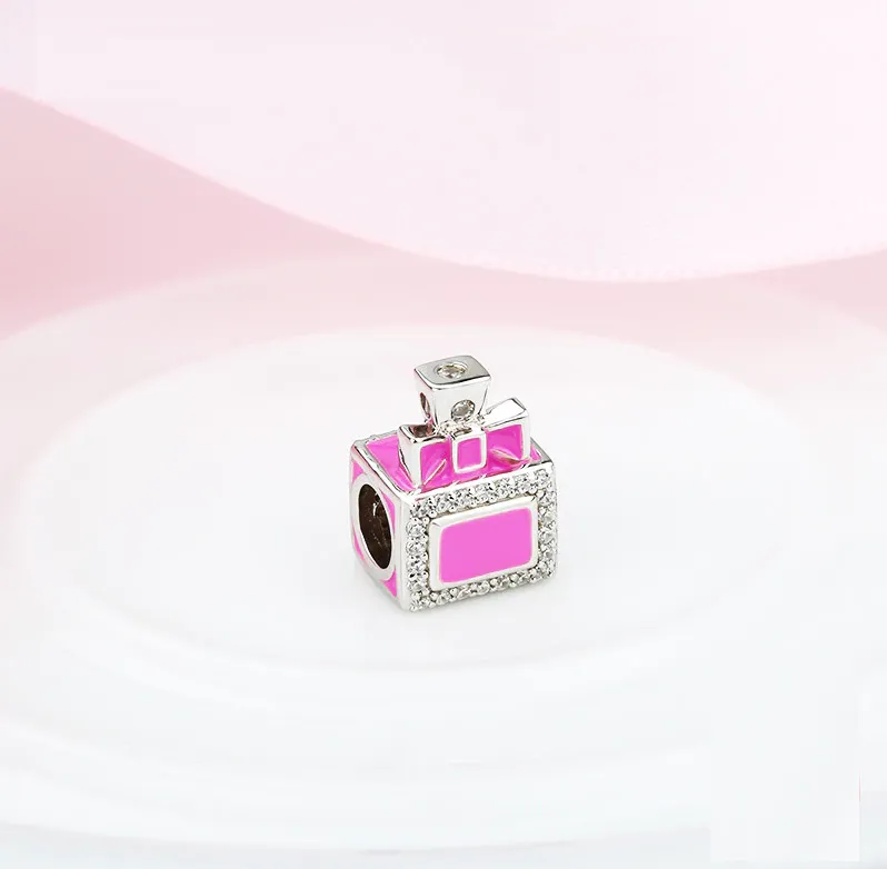 Pink Cubic Zirconia Perfume Bottle Charm 925 Sterling Silver