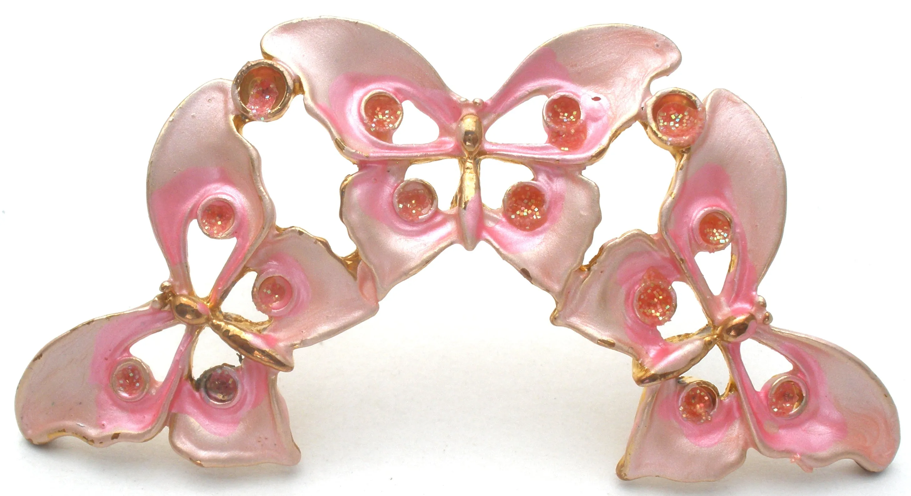 Pink Enamel Butterfly Brooch Pin Vintage