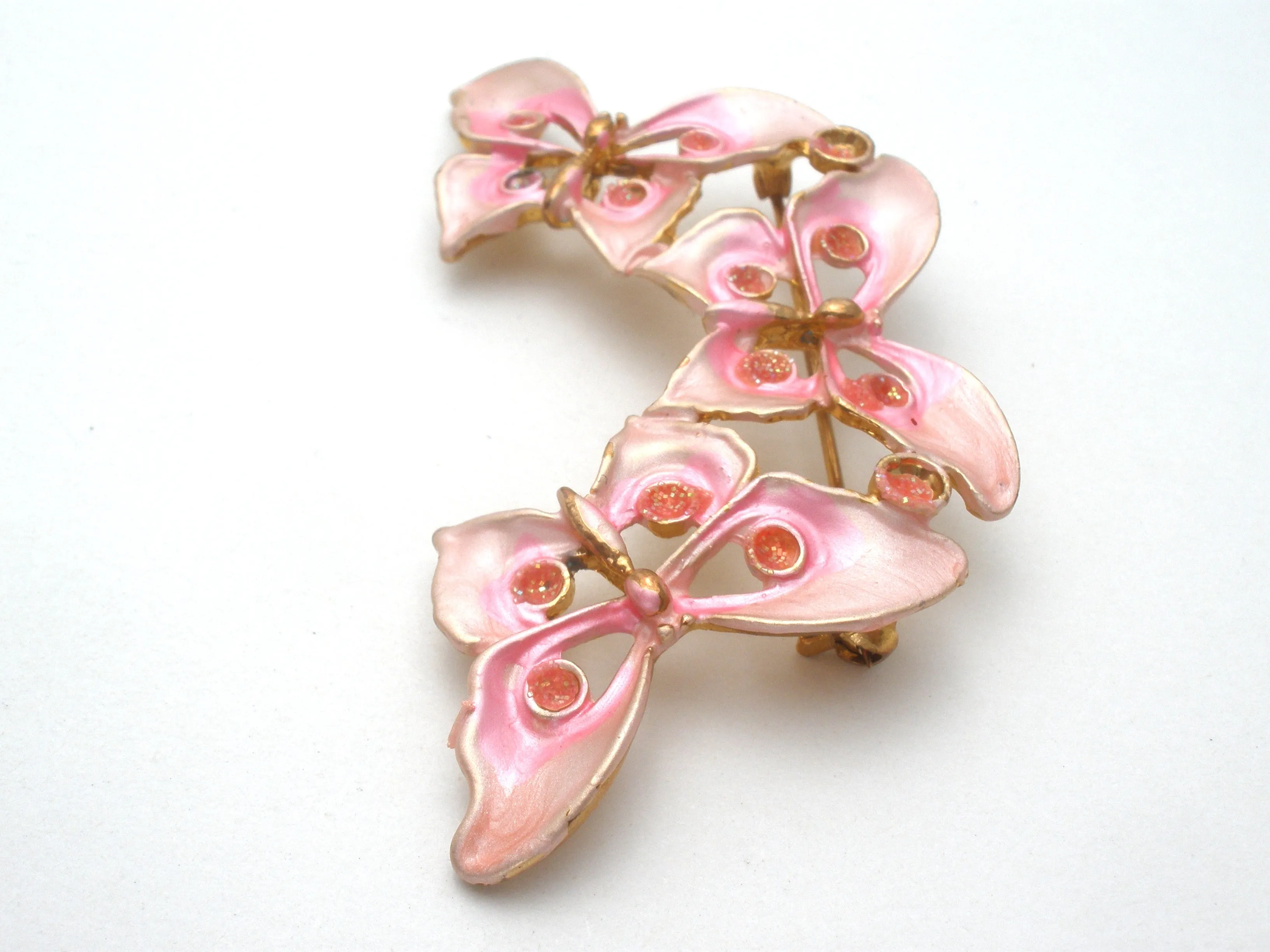 Pink Enamel Butterfly Brooch Pin Vintage