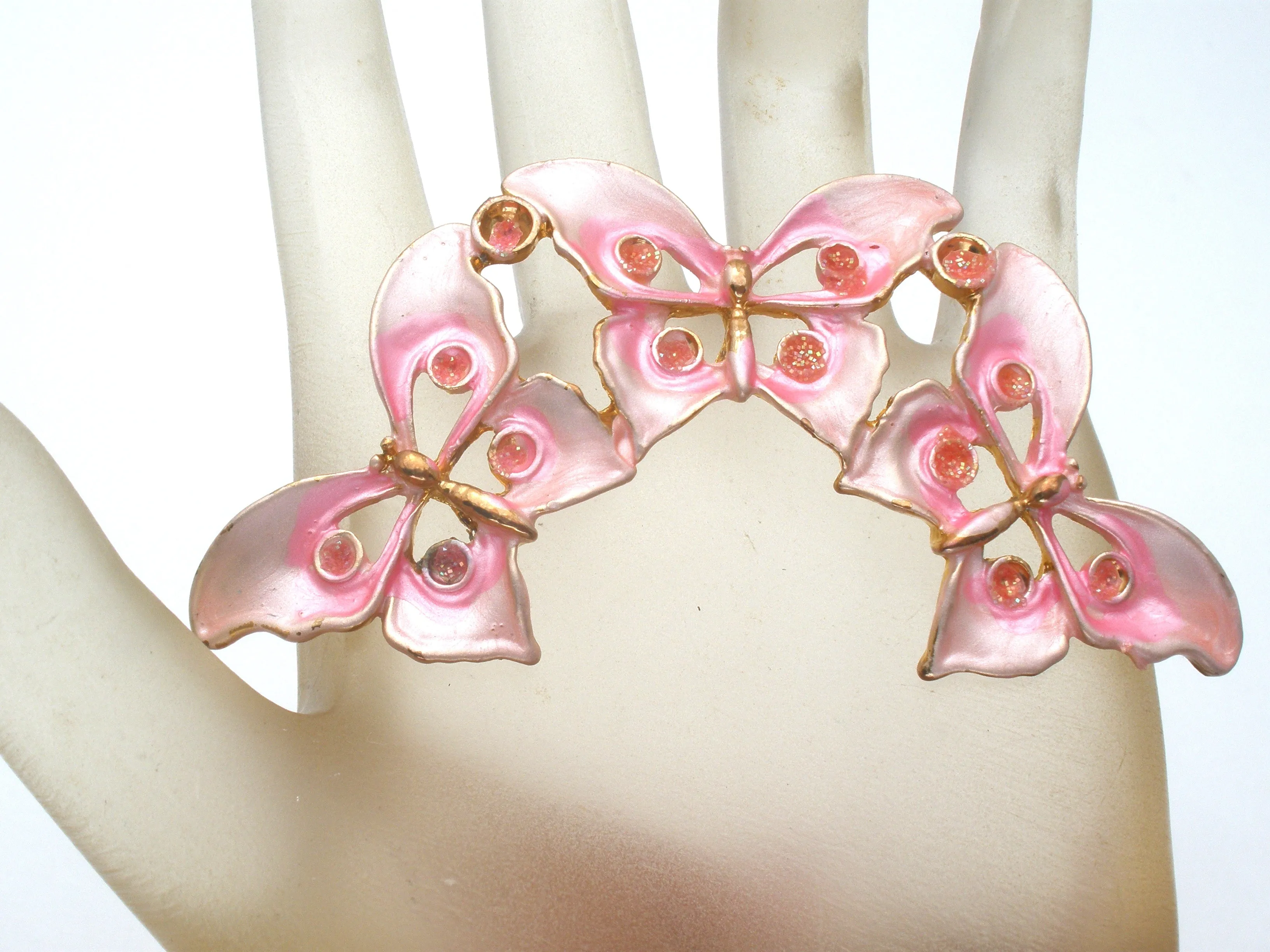 Pink Enamel Butterfly Brooch Pin Vintage