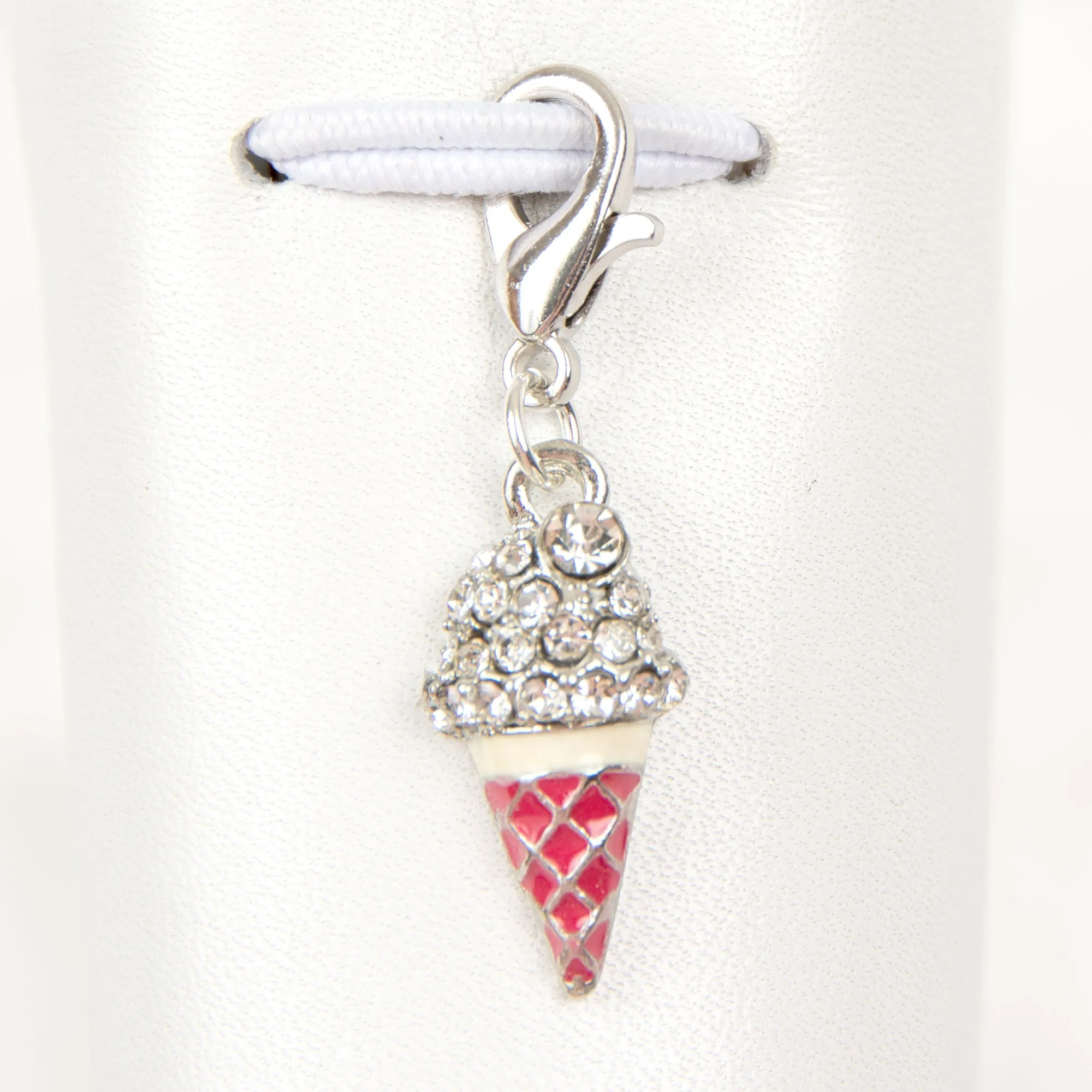 Pink Enamel Ice Cream Cone Charm with Rhinestones