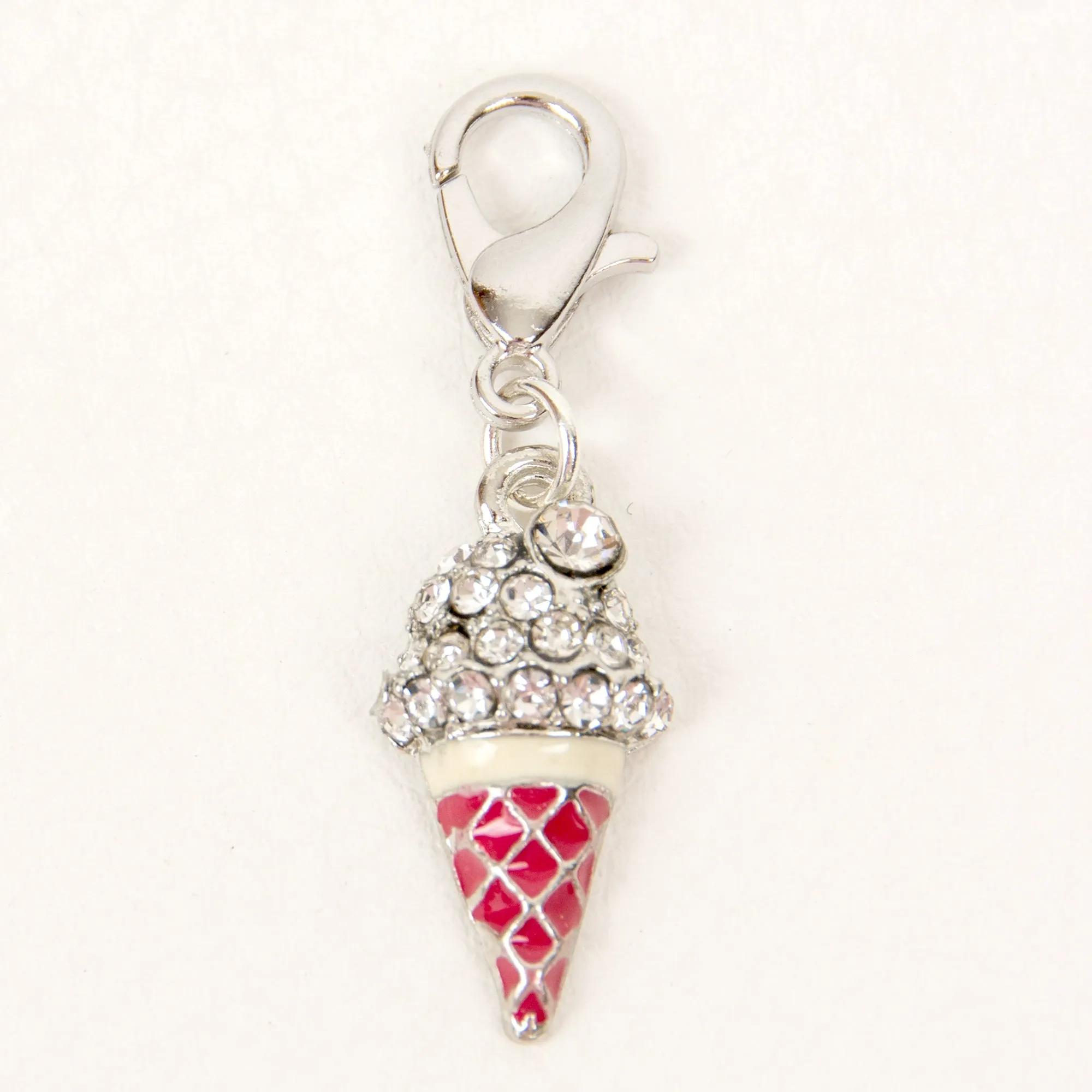 Pink Enamel Ice Cream Cone Charm with Rhinestones