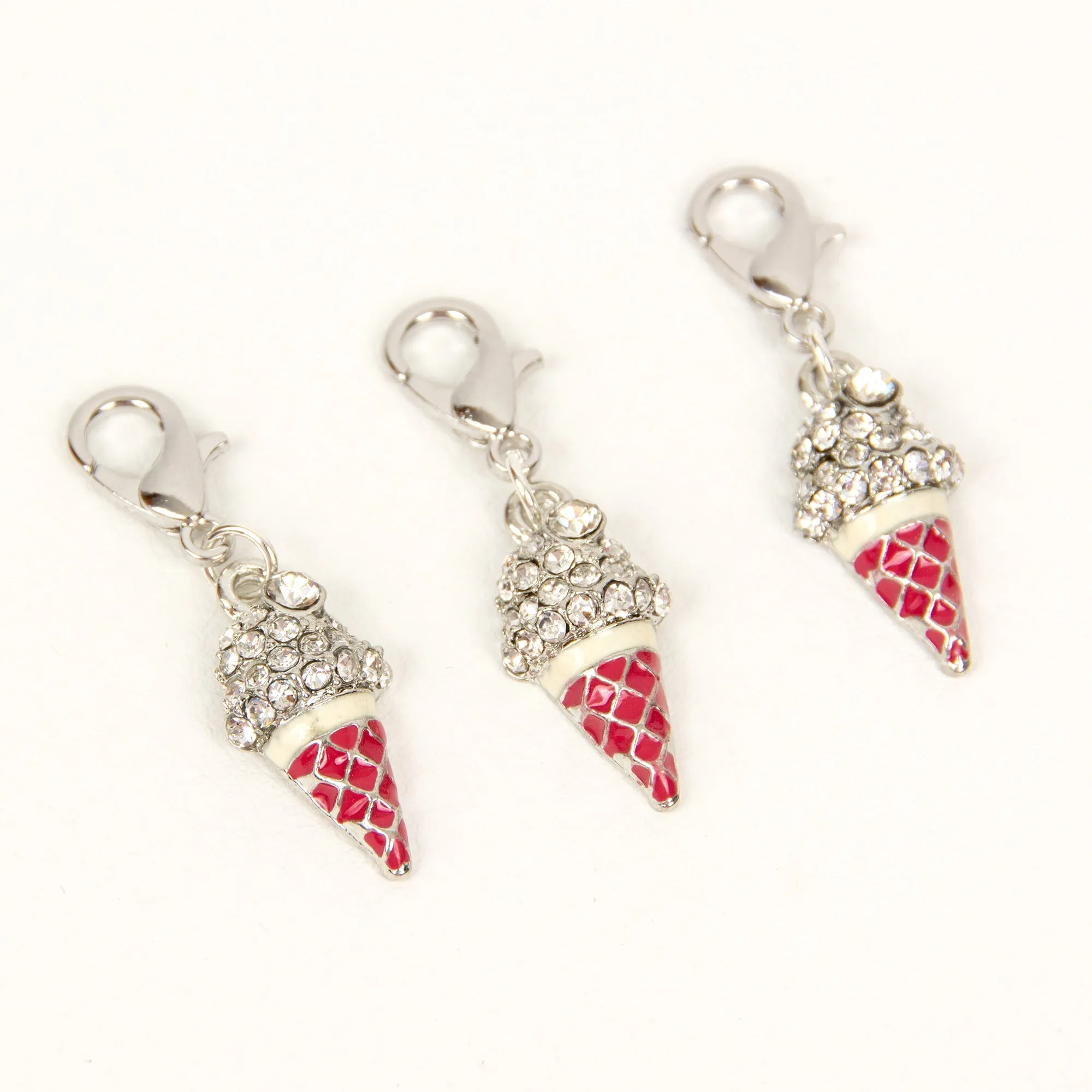 Pink Enamel Ice Cream Cone Charm with Rhinestones