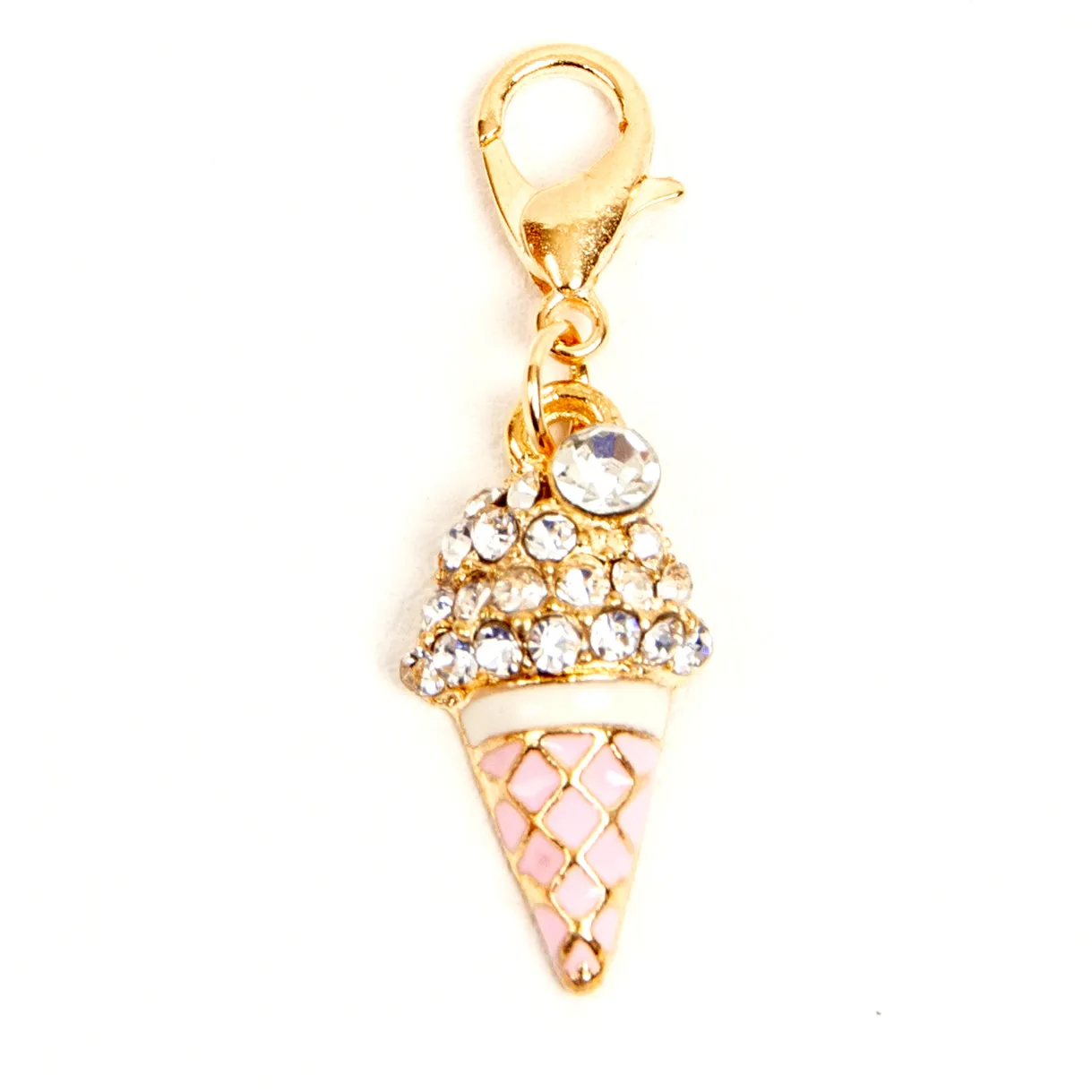 Pink Enamel Ice Cream Cone Charm with Rhinestones