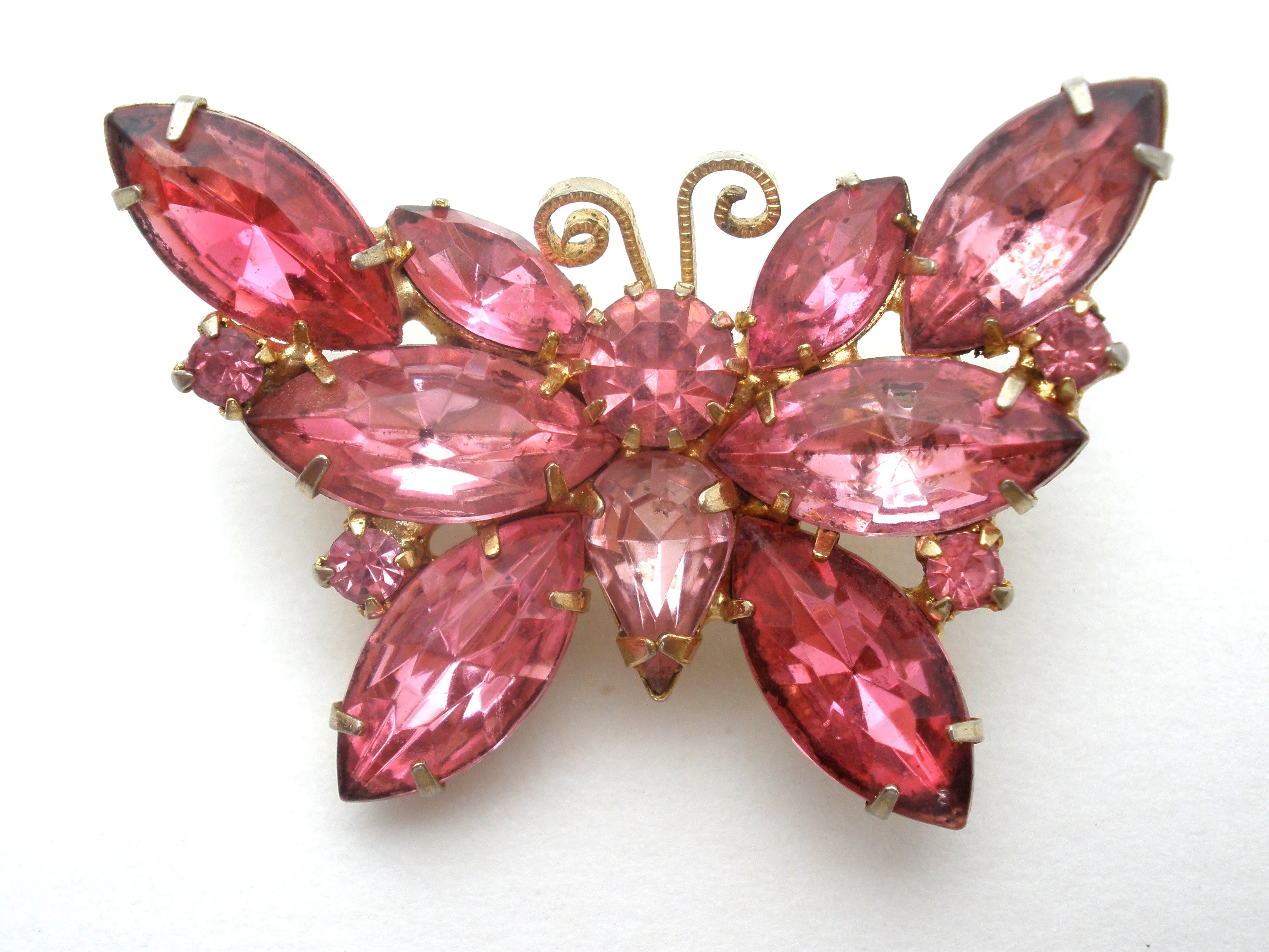 Pink Rhinestone Butterfly Brooch Pin Vintage