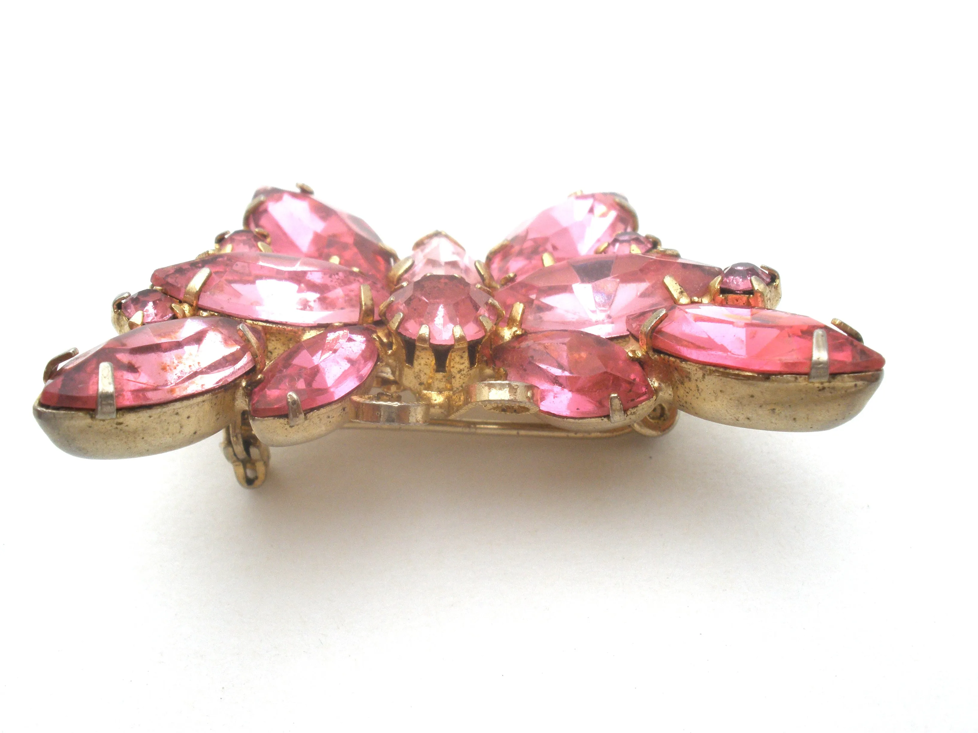 Pink Rhinestone Butterfly Brooch Pin Vintage