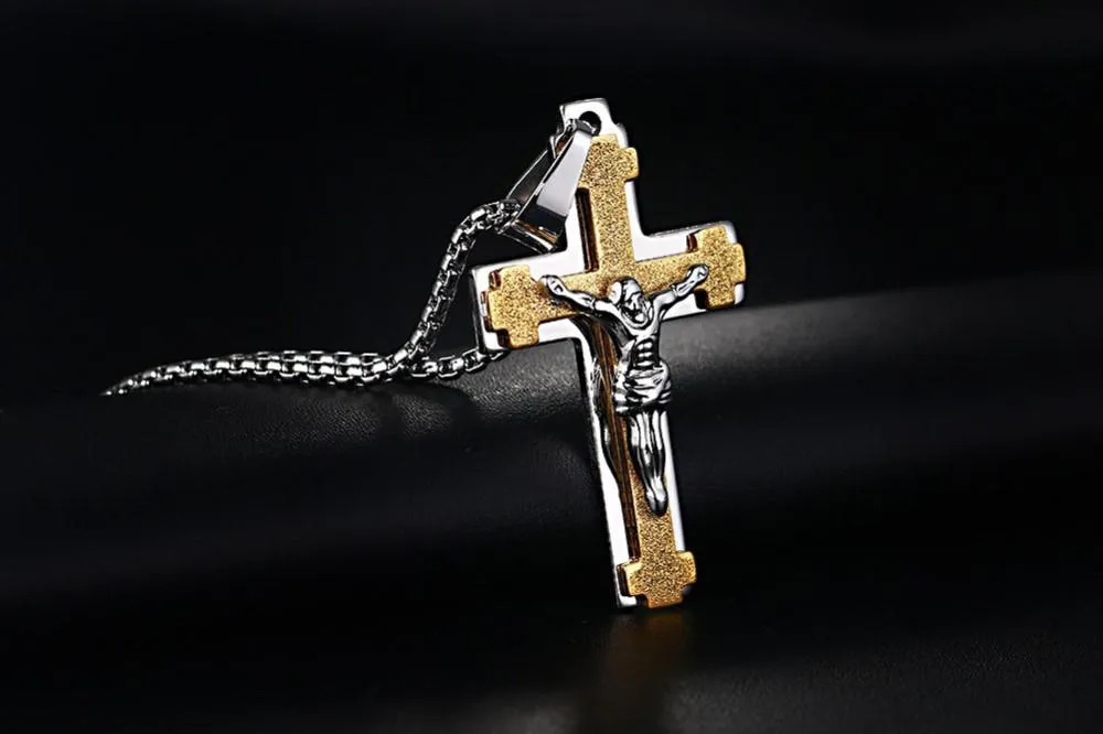 Polished Matte Finish 24" Jesus Cross Necklace