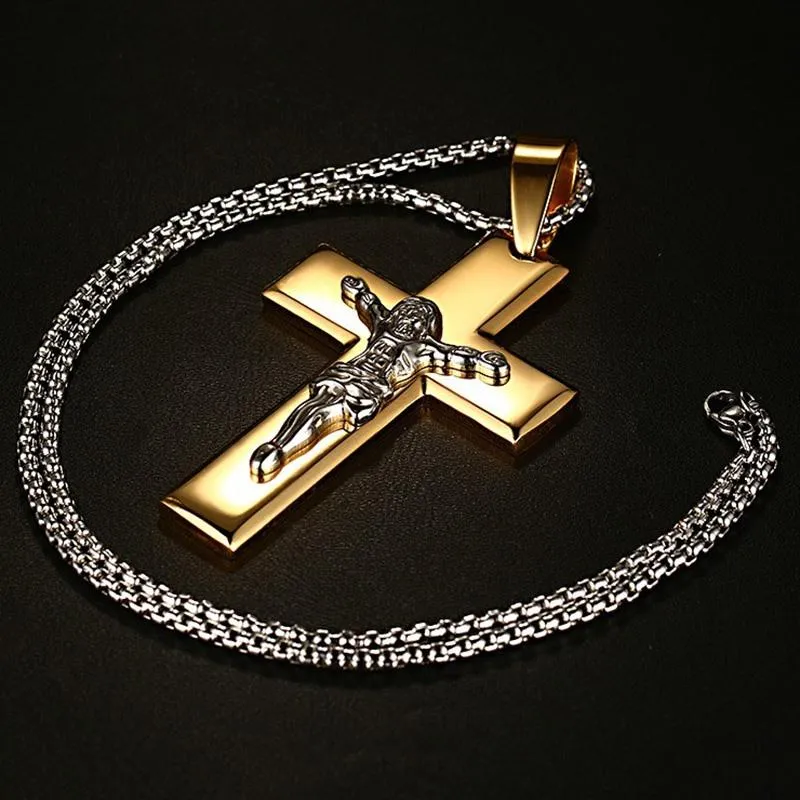 Polished Matte Finish 24" Jesus Cross Necklace