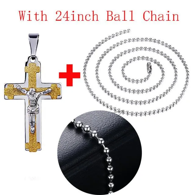 Polished Matte Finish 24" Jesus Cross Necklace