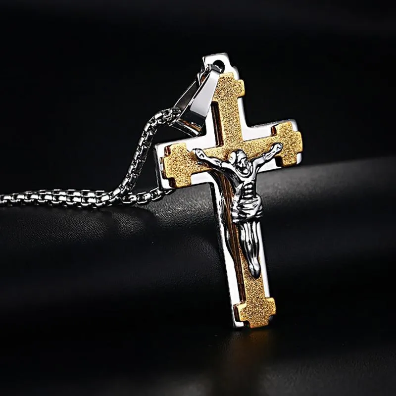 Polished Matte Finish 24" Jesus Cross Necklace