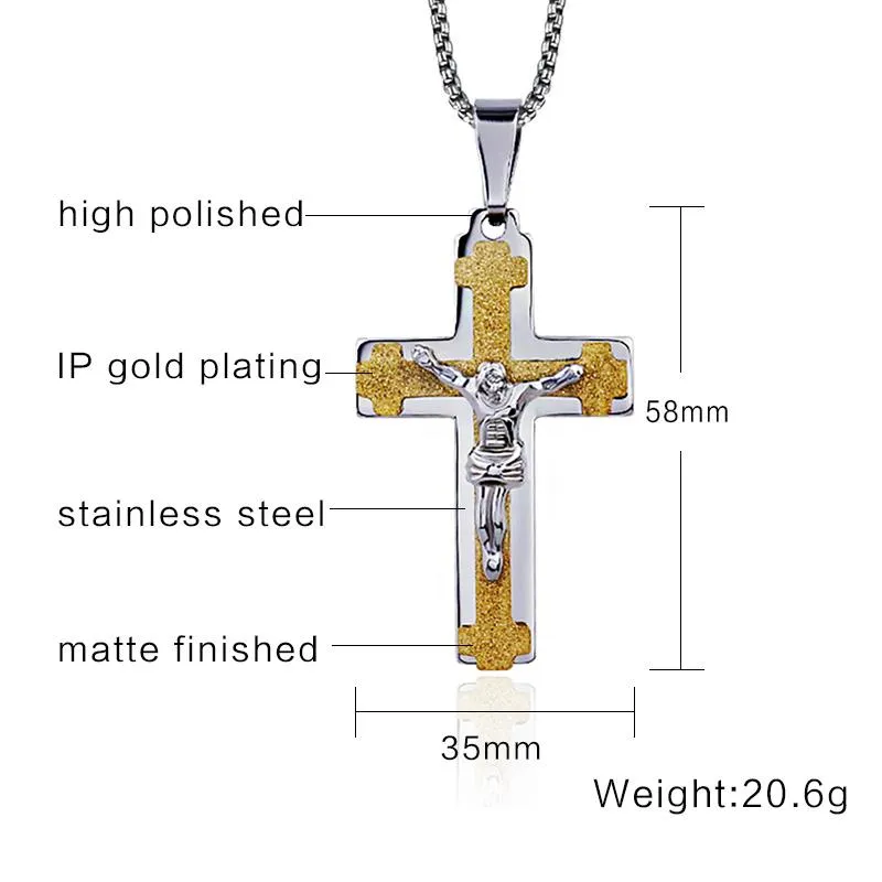 Polished Matte Finish 24" Jesus Cross Necklace