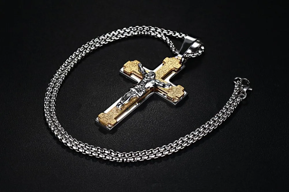 Polished Matte Finish 24" Jesus Cross Necklace