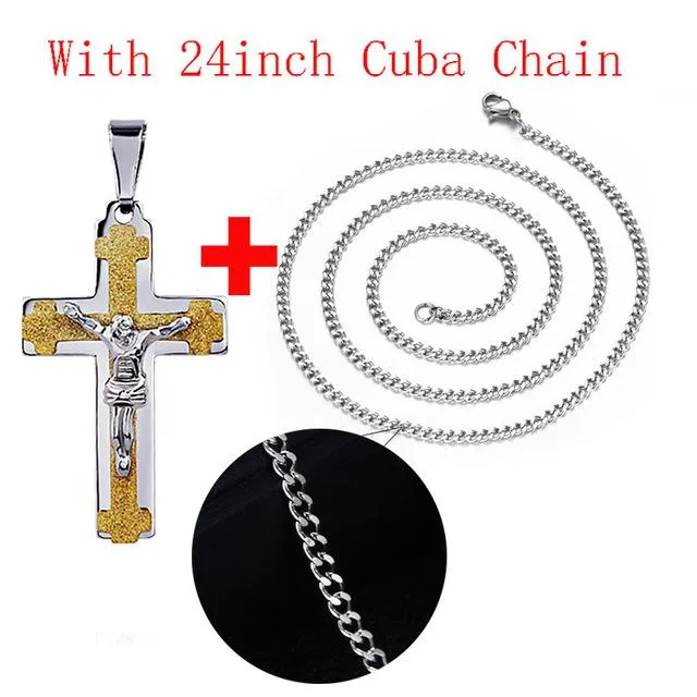 Polished Matte Finish 24" Jesus Cross Necklace