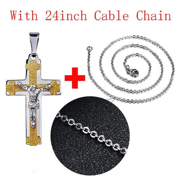 Polished Matte Finish 24" Jesus Cross Necklace