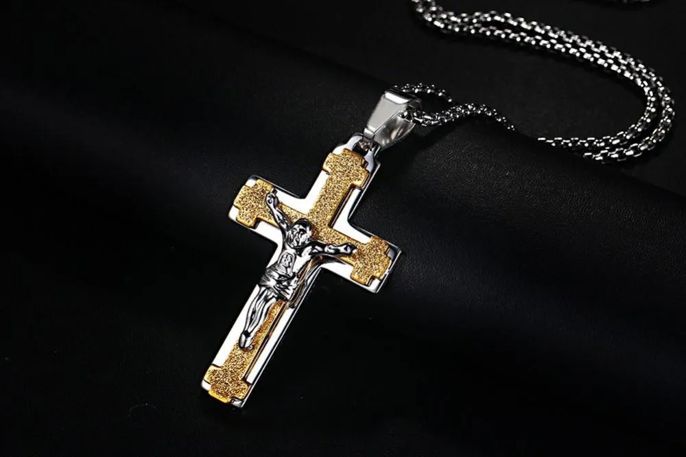 Polished Matte Finish 24" Jesus Cross Necklace