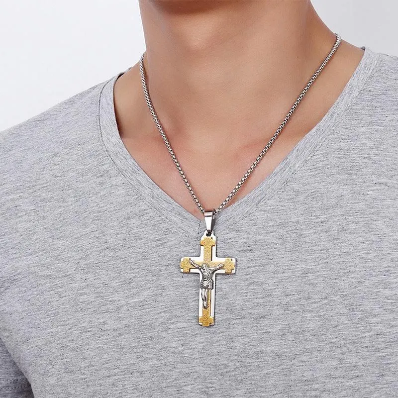 Polished Matte Finish 24" Jesus Cross Necklace