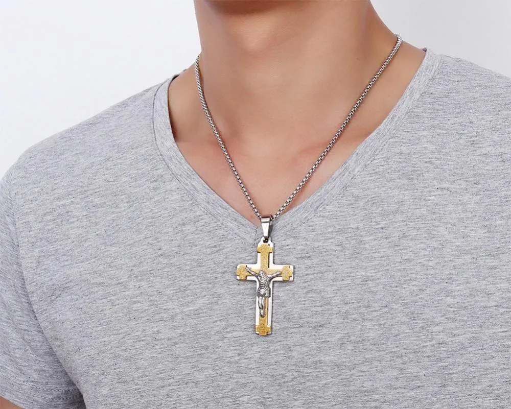 Polished Matte Finish 24" Jesus Cross Necklace