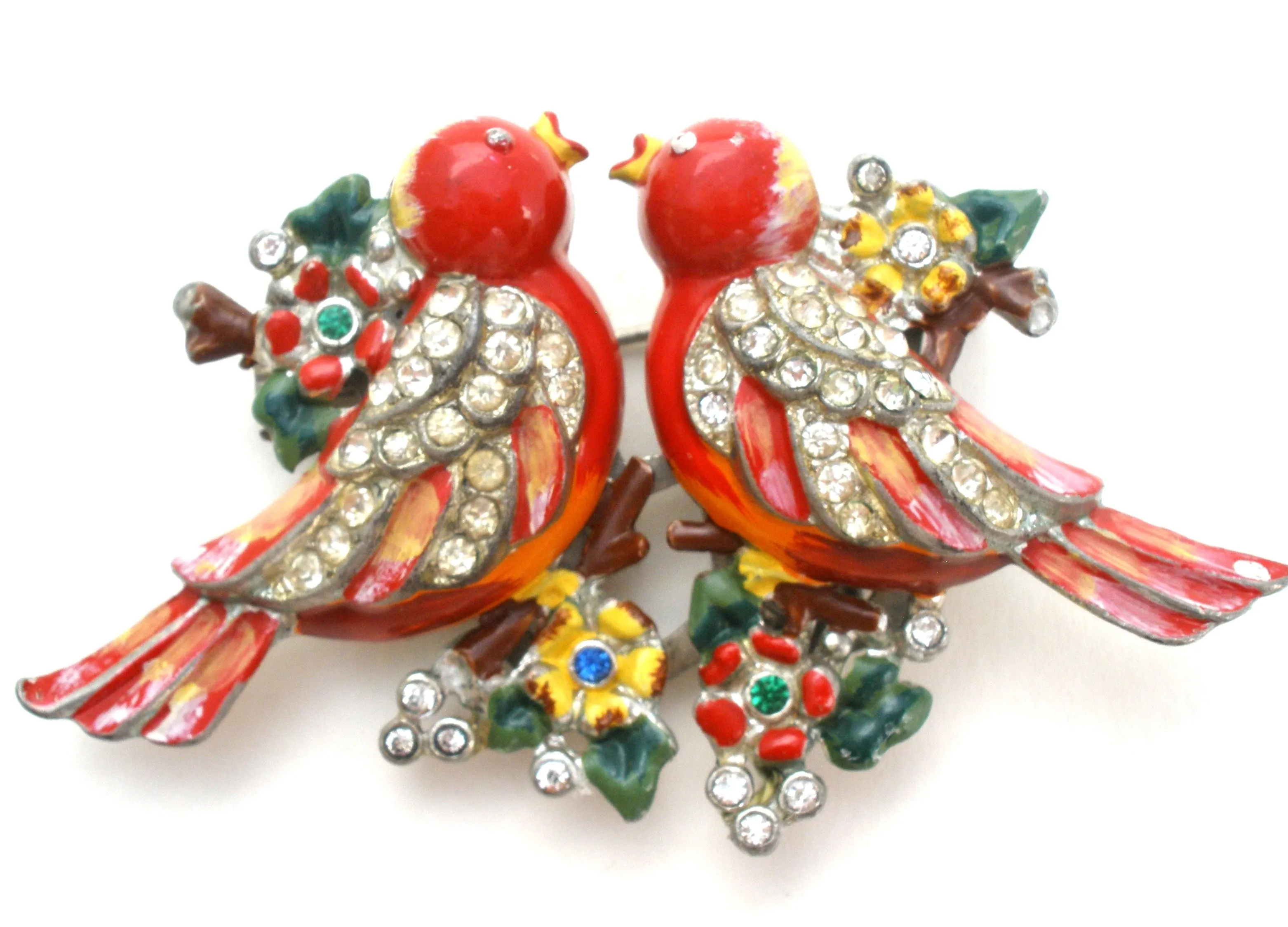 Red Coro Duette Fur Clip Love Birds Brooch Adolf Katz