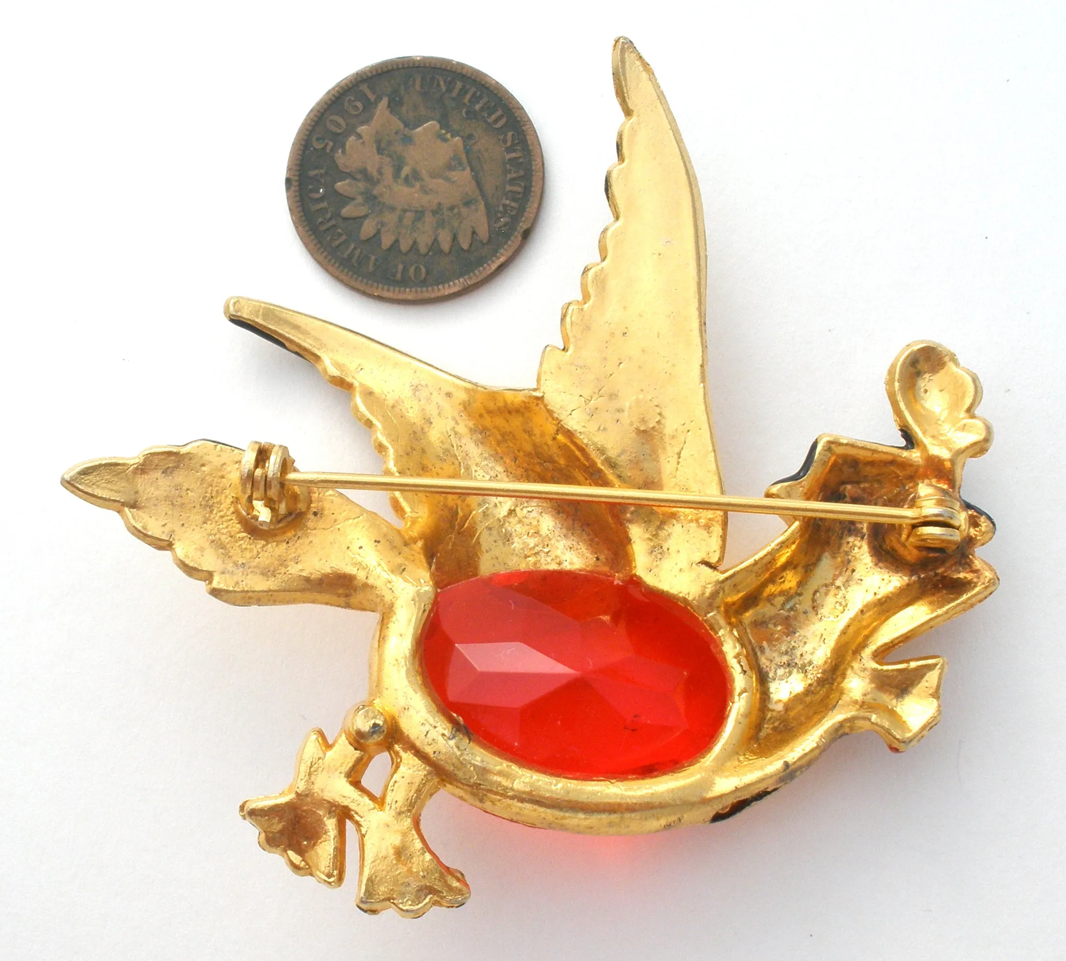 Red Jelly Belly Bird With Hat Brooch Pin Vintage