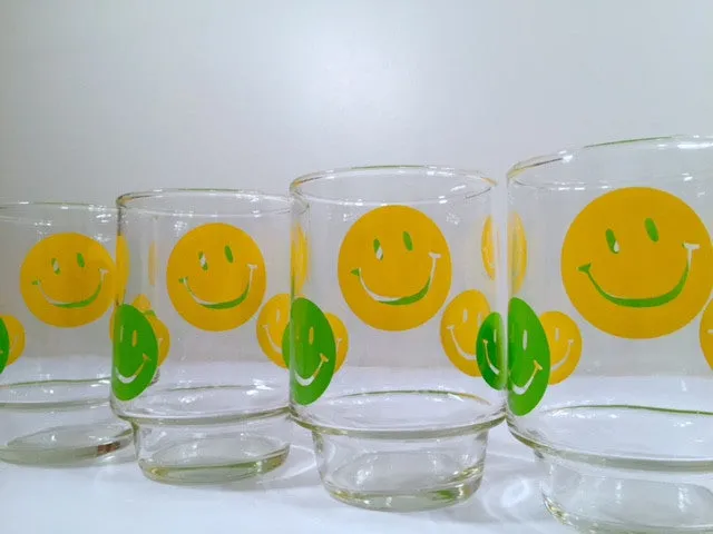 Retro Green and Yellow Smiley Face Glasses (Set of 4)