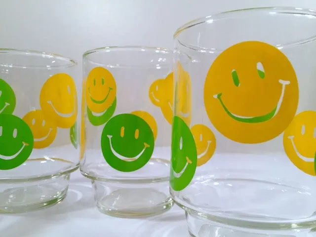 Retro Green and Yellow Smiley Face Glasses (Set of 4)