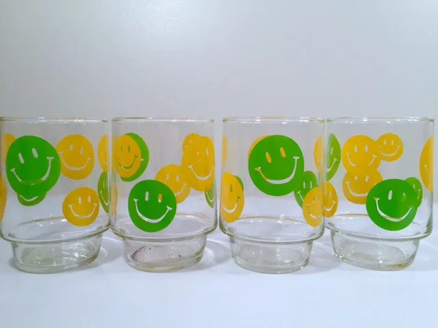 Retro Green and Yellow Smiley Face Glasses (Set of 4)