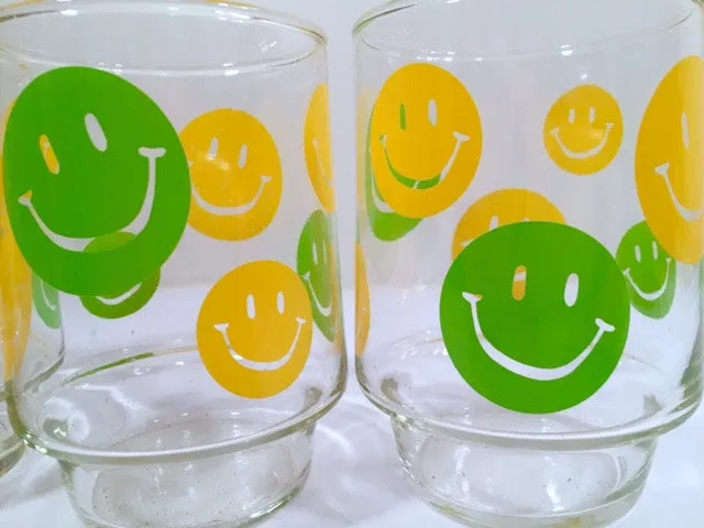 Retro Green and Yellow Smiley Face Glasses (Set of 4)