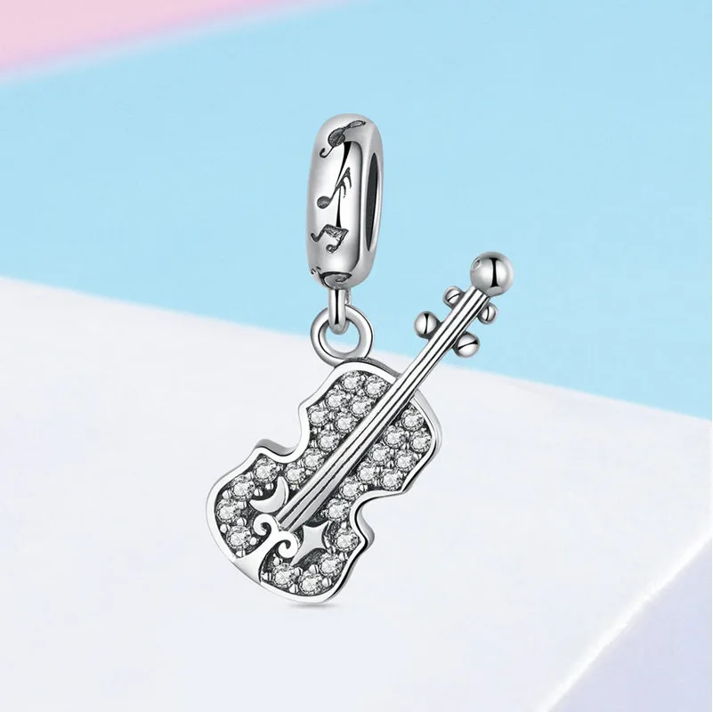 Rock n’ Roll Sparkling Guitar Charm 925 Sterling Silver