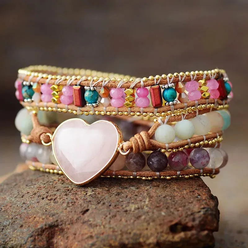 Romantic Pink Leather Wrap Bracelets