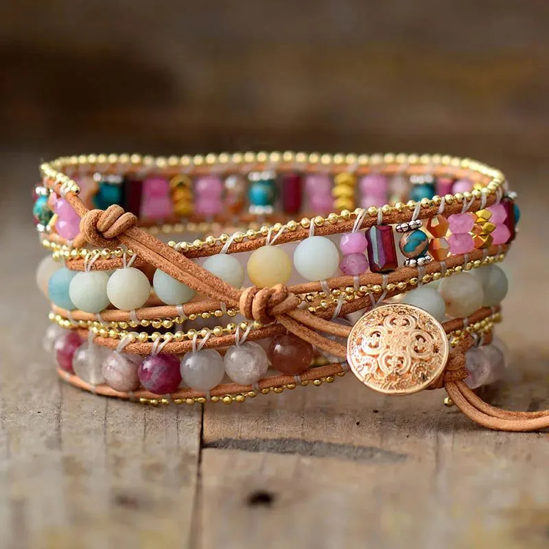 Romantic Pink Leather Wrap Bracelets