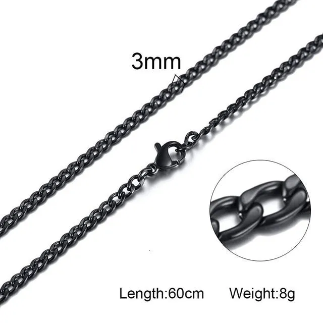 Silver Gold Filled Solid Necklace Curb Chains Link Men Choker Stainless Steel Male Female Accessories Fashion