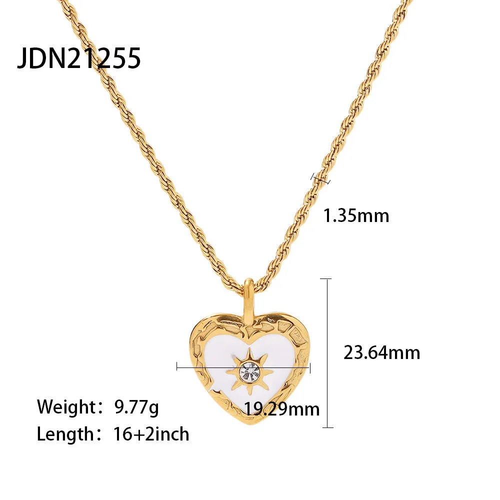 SISSLIA French Retro Twist Titanium Steel Heart-Shaped Women's Zircon Love Pendant Necklace for Women