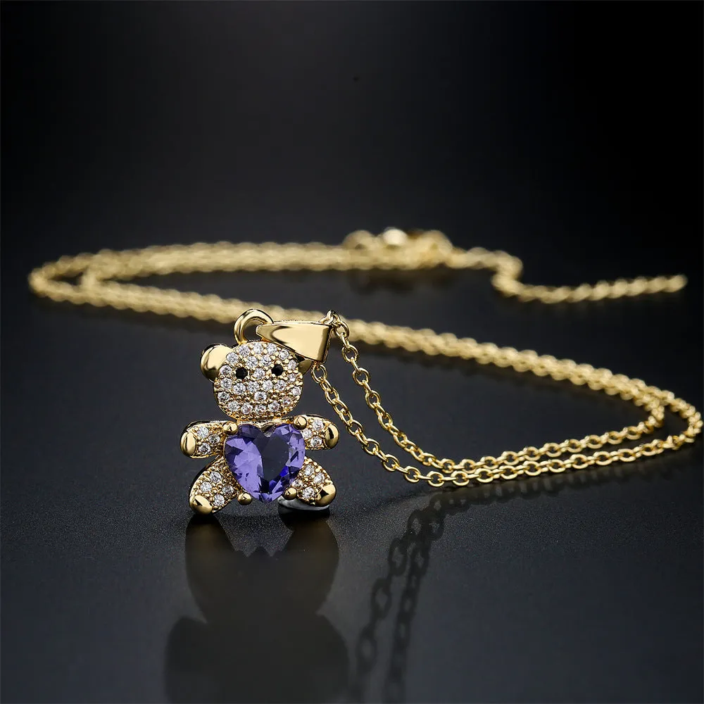 SISSLIA High Quality 2024 Trend New Arrival Women Necklace Lovely Bear Multicolored Rhinestone Diamond Pendant for Women