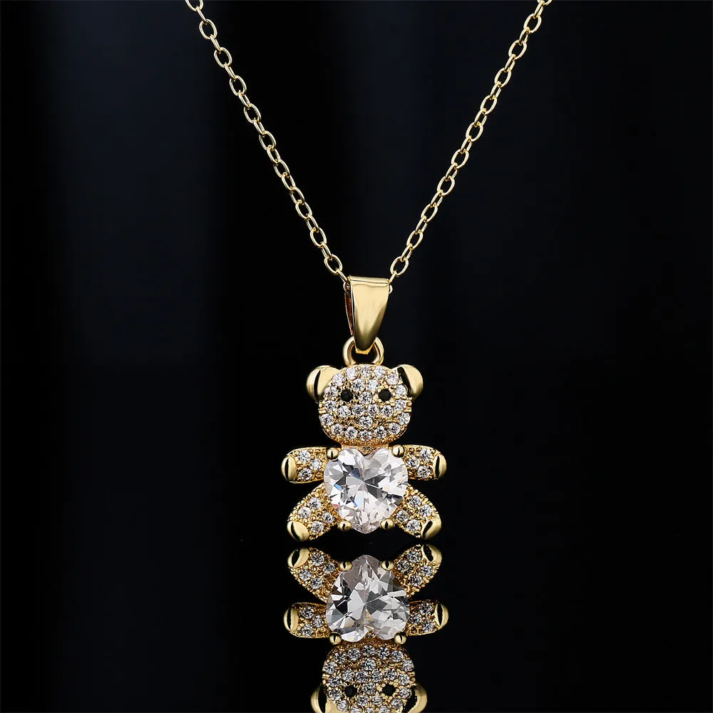 SISSLIA High Quality 2024 Trend New Arrival Women Necklace Lovely Bear Multicolored Rhinestone Diamond Pendant for Women