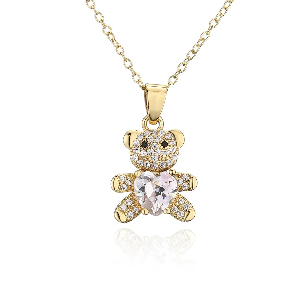 SISSLIA High Quality 2024 Trend New Arrival Women Necklace Lovely Bear Multicolored Rhinestone Diamond Pendant for Women