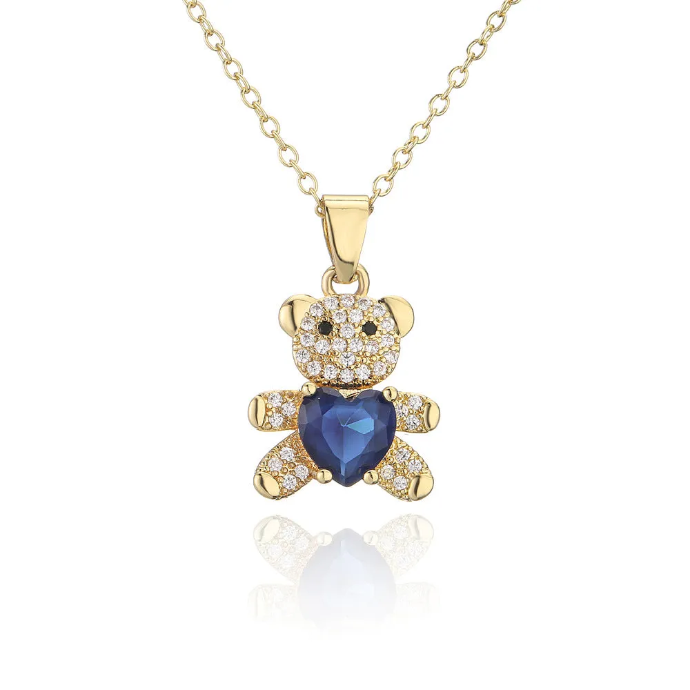 SISSLIA High Quality 2024 Trend New Arrival Women Necklace Lovely Bear Multicolored Rhinestone Diamond Pendant for Women